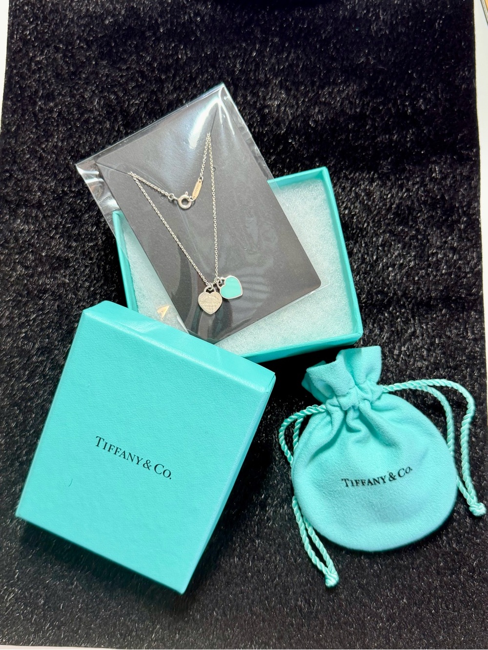 Tiffany & Co. Return to Tiffany Mini Double Heart Tag Necklace 18” Sterling - Picture 6 of 6